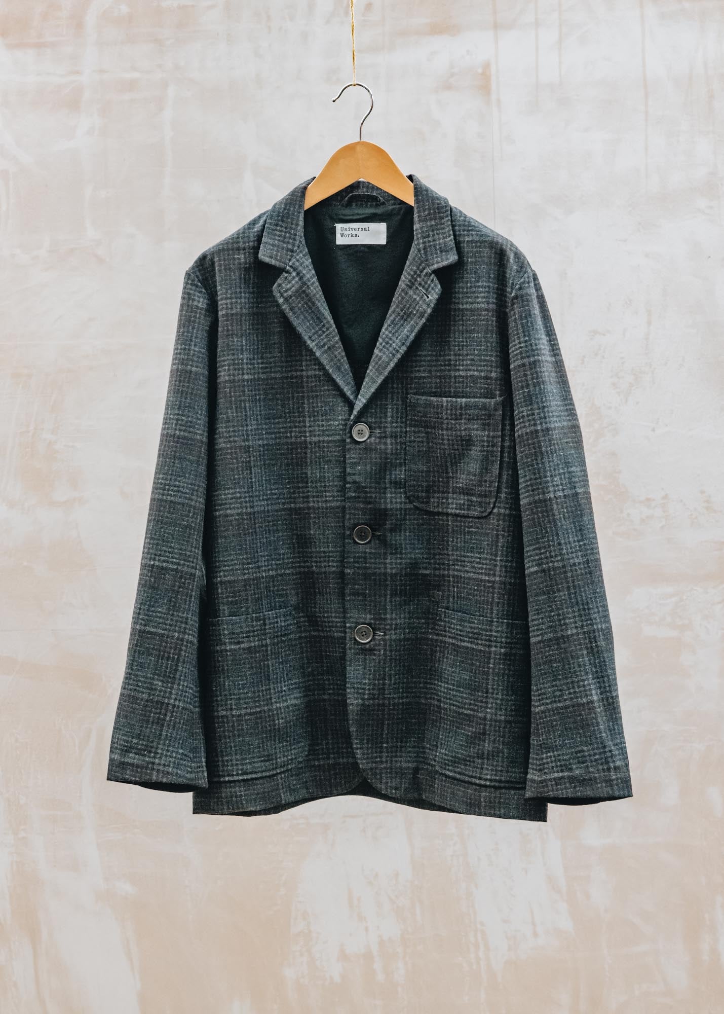 Universal Works Three Button Jacket in Charcoal Wool