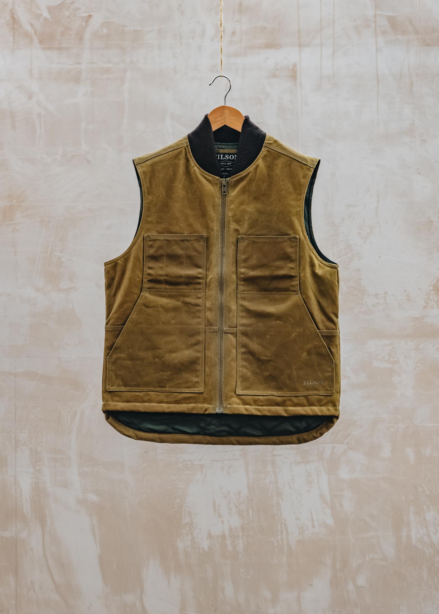 Filson Tin Cloth Insulated Work Vest in Dark Tan