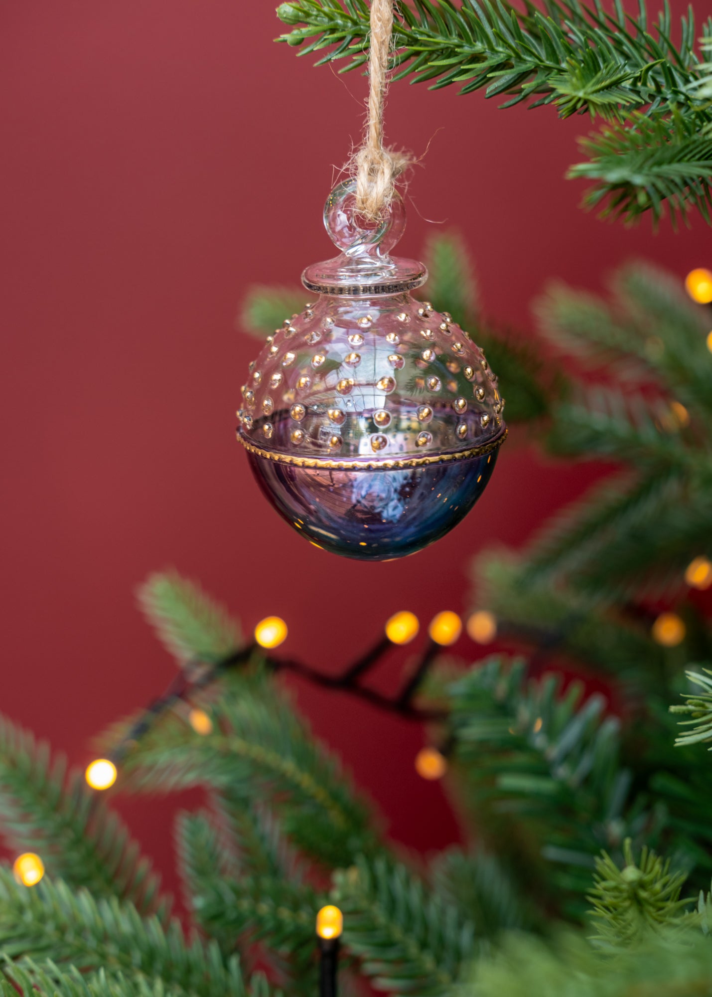 Small Christmas Morning Bauble in Gold and Blue
