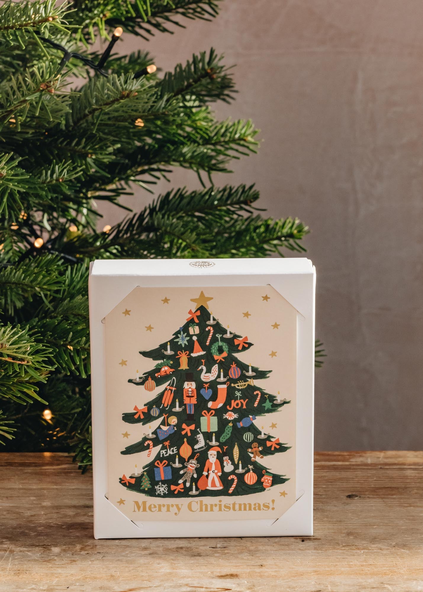 Trimmed Tree 'Merry Christmas' Christmas Cards, pack of eight