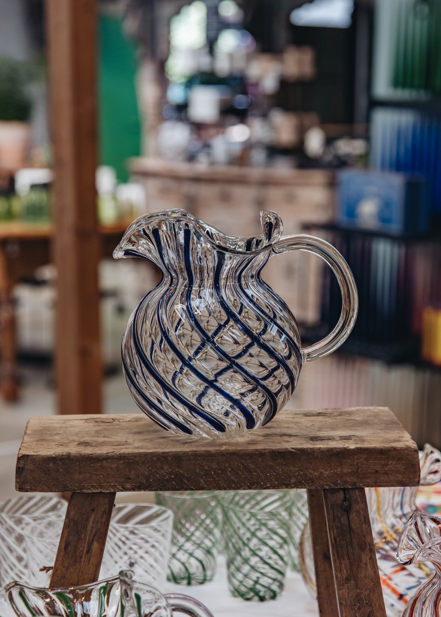 Arwyn Jones Ceramics Torcello Torchon Carafe Glass in Cobalt Blue
