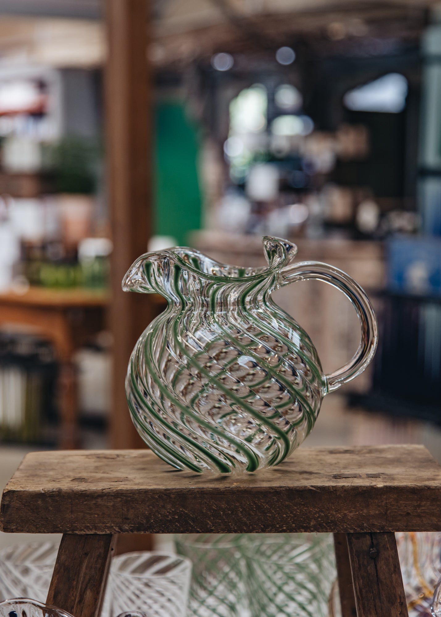 Arwyn Jones Ceramics Torcello Torchon Carafe Glass in Forest Green