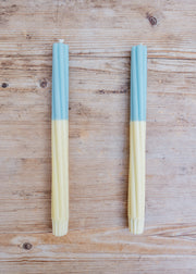 Twisted Dinner Candles in Striped Powder Blue and Jasmine, pack of two