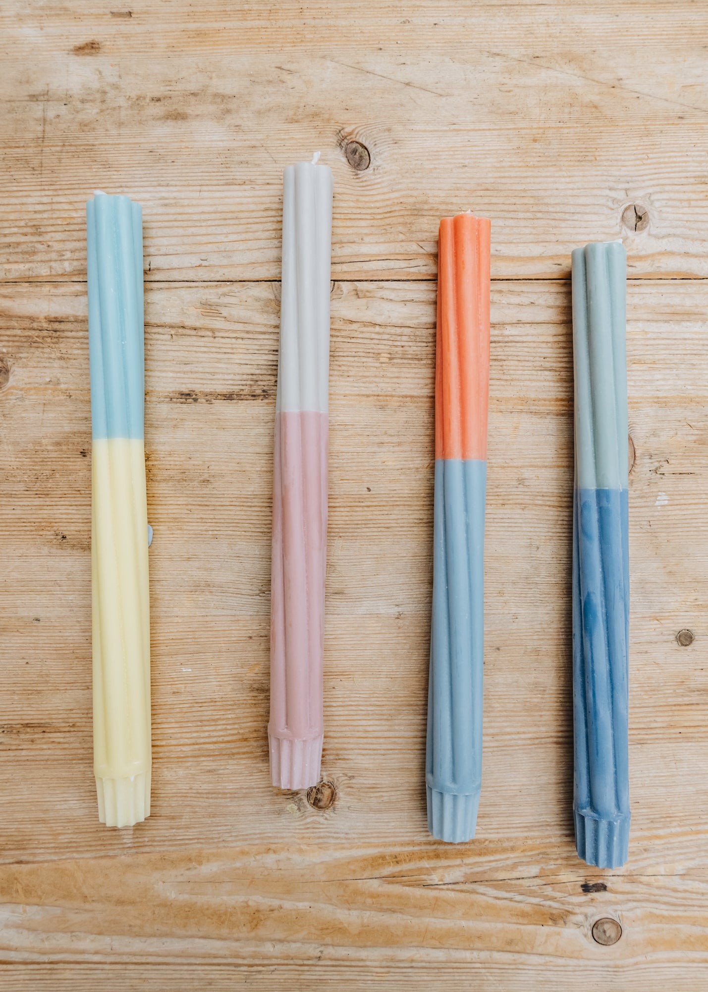 Twisted Dinner Candles in Striped Cool Shades, pack of four