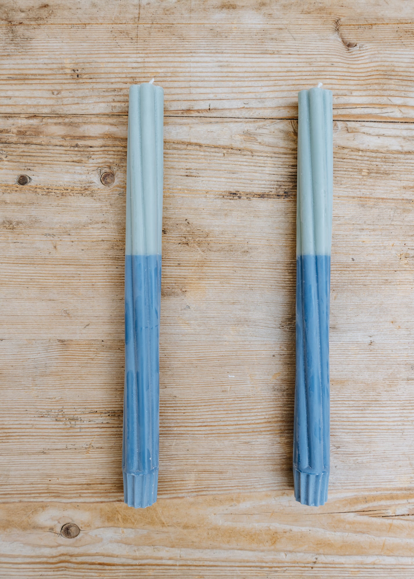 Twisted Dinner Candles in Striped Opaline and Saxe, pack of two