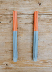 Twisted Dinner Candles in Striped Orange Flame and Moonstone, pack of two