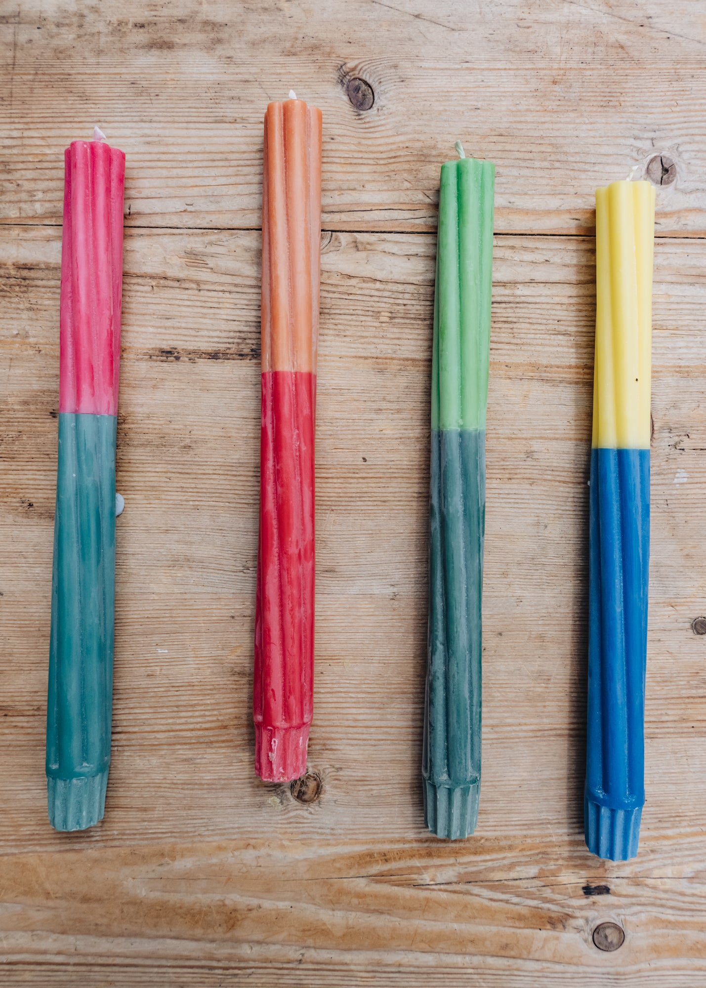 Twisted Dinner Candles in Striped Strong Shades, pack of four