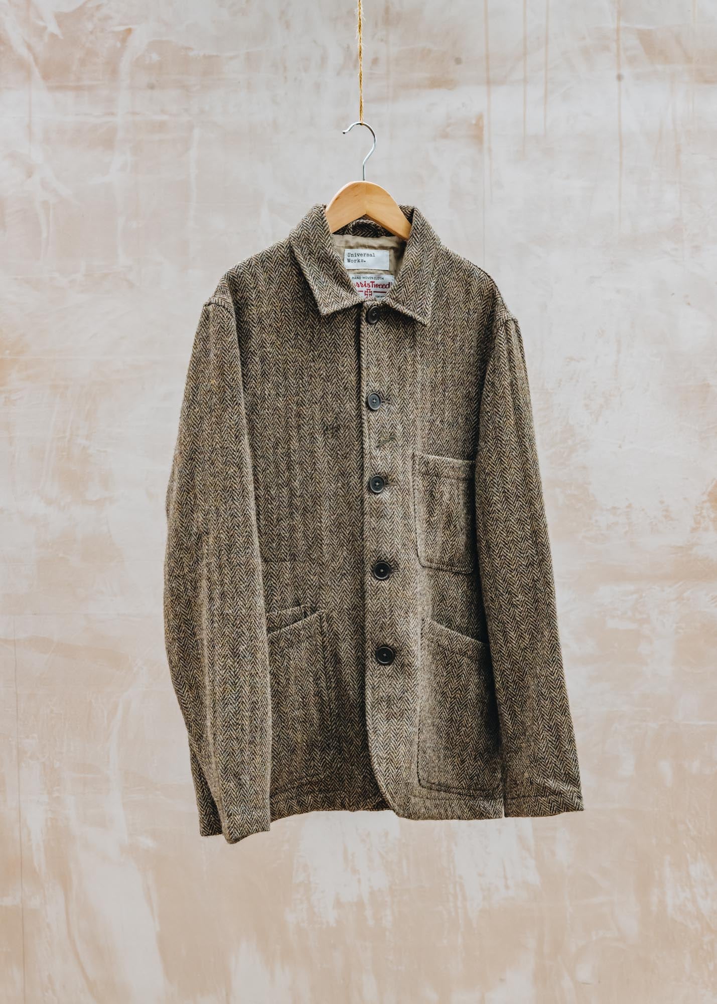 Universal Works Harris Tweed Baker's Jacket in Brown Herringbone