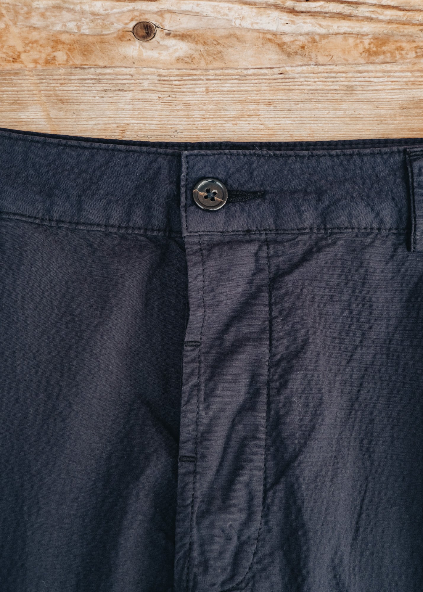 Universal Works Military Chinos in Seersucker Navy