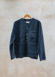 Red Wing Wool Fleece Cardigan in Navy
