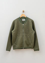Universal Works Wool Fleece Zip Bomber Jacket in Olive