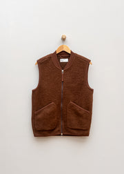 Universal Works Wool Fleece Zip Waistcoat in Cacao
