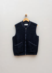 Universal Works Wool Fleece Zip Waistcoat in Navy