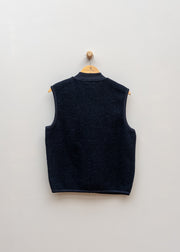 Universal Works Wool Fleece Zip Waistcoat in Navy