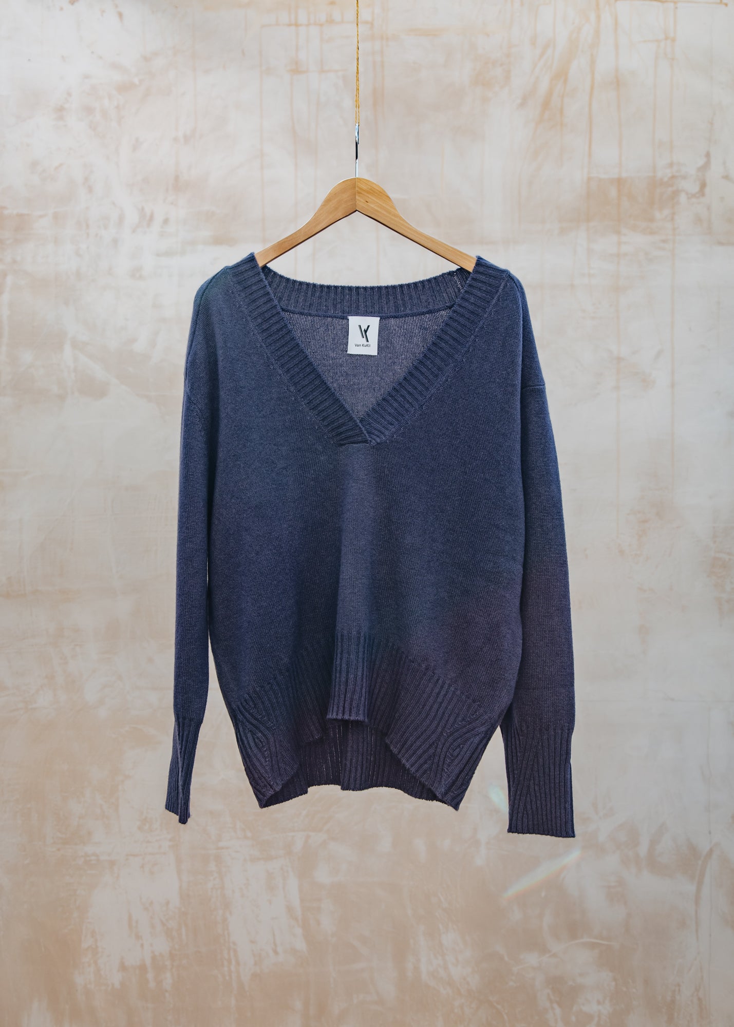 Natalie Relaxed V-Neck Jumper in Purple Velvet