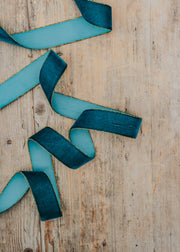 Velvety Gold Ribbon in Petrol, 10mx25mm