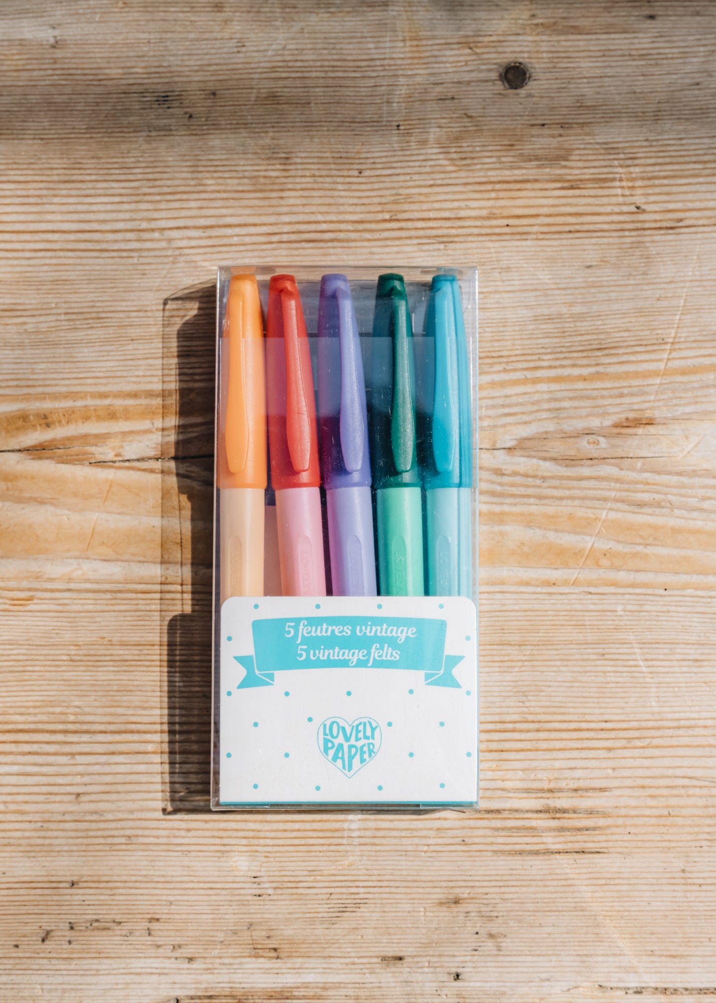 Vintage Colour Felt Tip Pens, pack of five