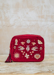 Golden Trinkets Velvet Wash Bag in Rouge