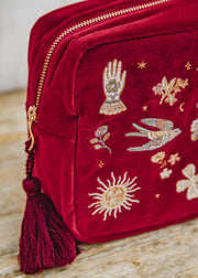 Elizabeth Scarlett Golden Trinkets Velvet Wash Bag in Rouge