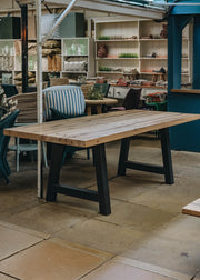 Weathered Epoxy and Wood Loft Table with Metal Base 240x100