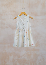Wheat Children's Thelma Dress in Ivory with Embroidered Flowers
