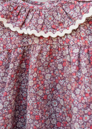 Wheat Babies' and Toddler's Elvira Long Sleeved Collared Dress in Grape Flowers