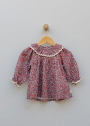 Wheat Babies' and Toddler's Elvira Long Sleeved Collared Dress in Grape Flowers