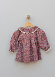 Wheat Babies' and Toddler's Elvira Long Sleeved Collared Dress in Grape Flowers