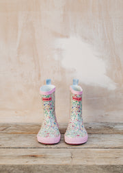 Wheat Rubber Welly Boots in Cool Sky Flowers