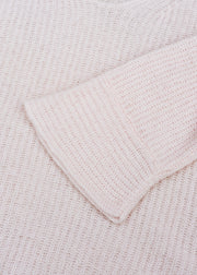 Van Kukil Wide Sleeve Adele Ribbed V-Neck Jumper in Misty Pink