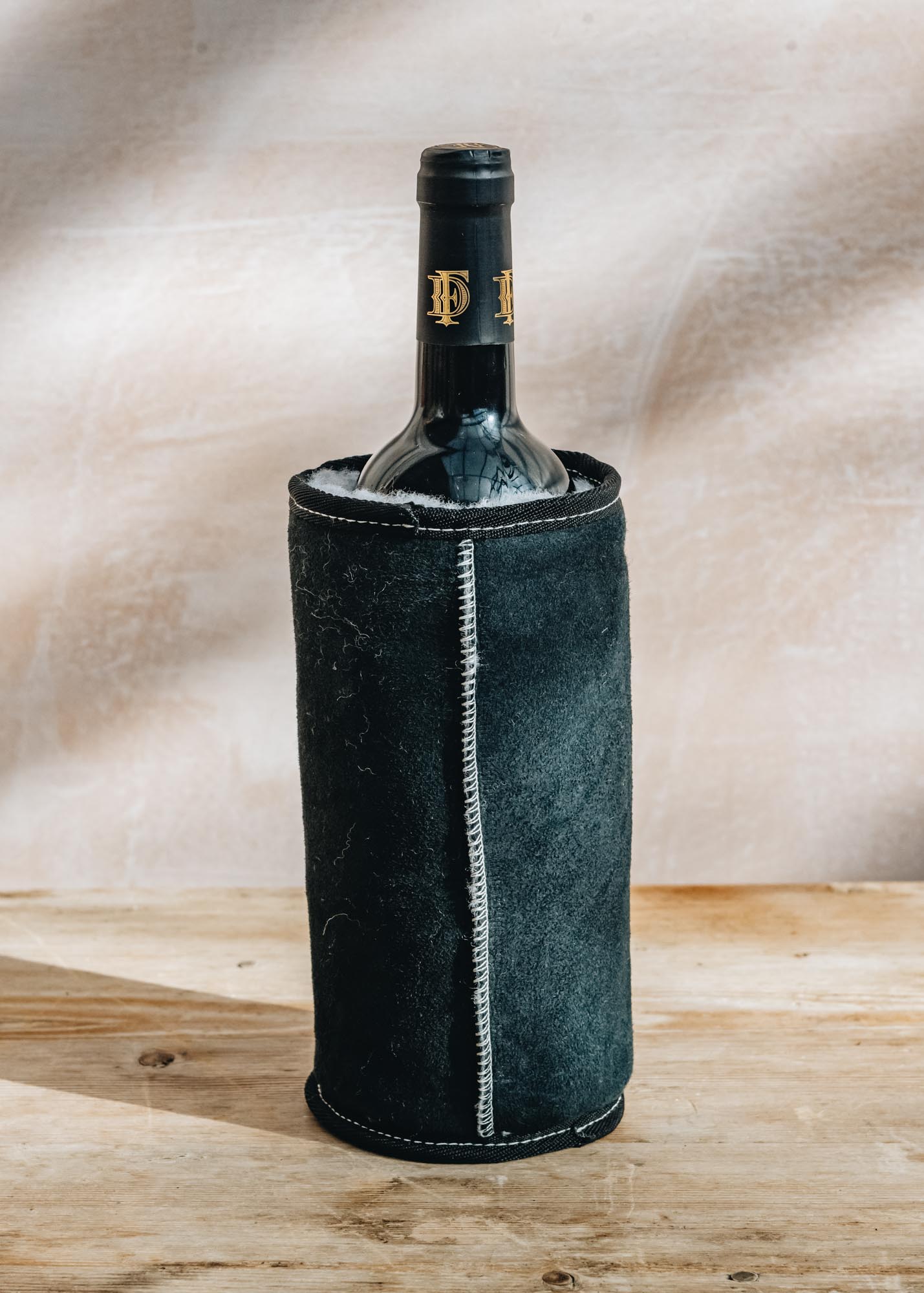 KYWIE Sheepskin Wine Cooler in Denim Suede