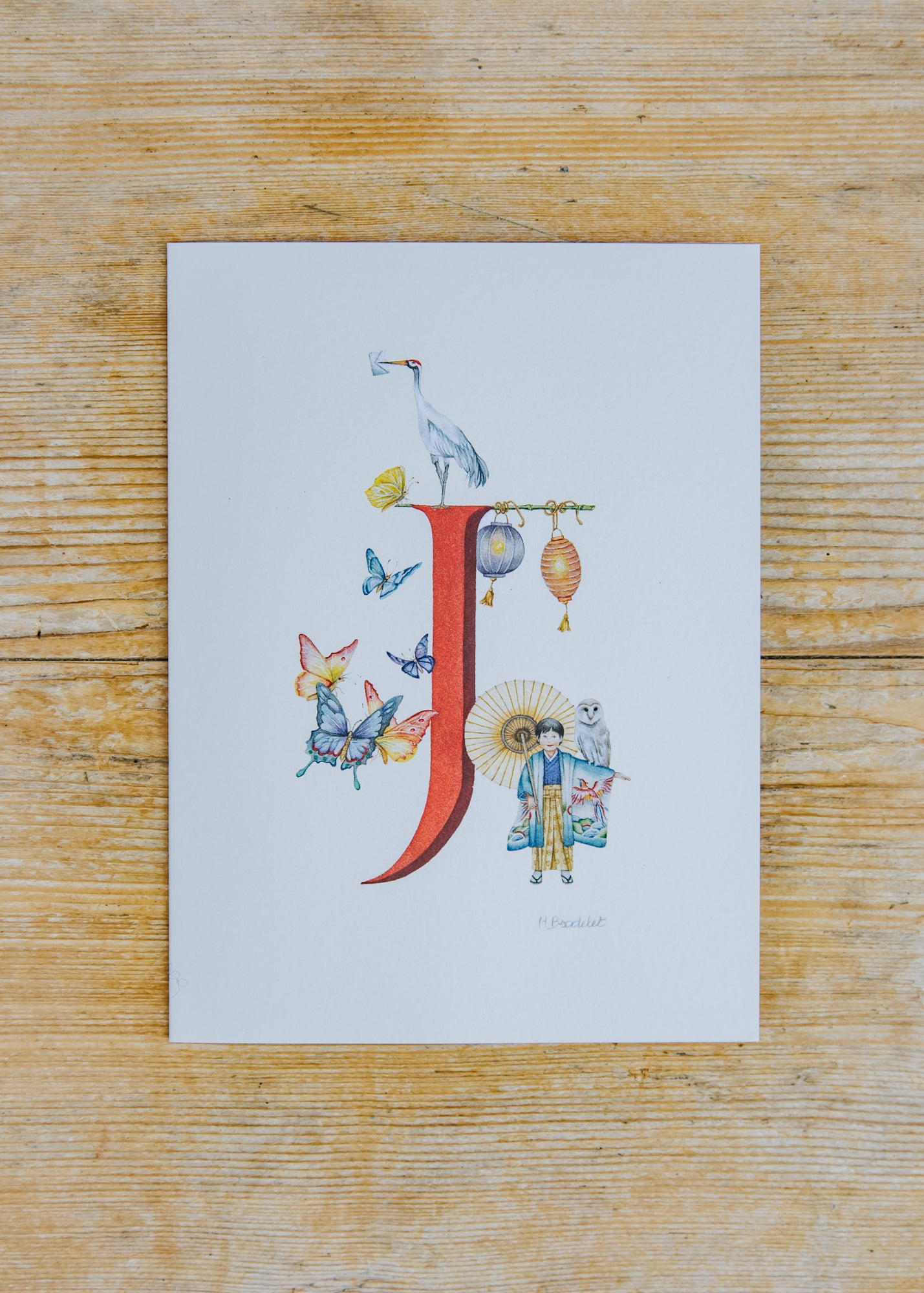 Wishing Well Letter Card J, Japan Girl
