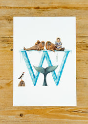 Wishing Well A4 Letter Print W, Whale