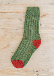 Two Left Feet Agencies Women's Traditional Socks in Green with Red Heel and Toe