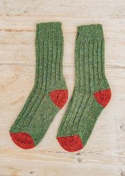 Two Left Feet Agencies Women's Traditional Socks in Green with Red Heel and Toe