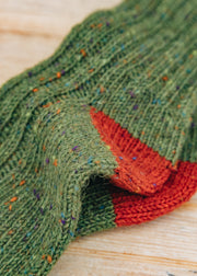 Two Left Feet Agencies Women's Traditional Socks in Green with Red Heel and Toe