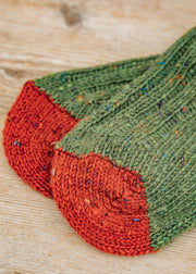 Two Left Feet Agencies Women's Traditional Socks in Green with Red Heel and Toe