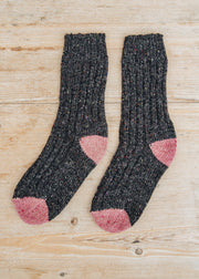 Two Left Feet Agencies Women's Traditional Socks in Peat with Pink Heel and Toe