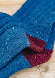 Two Left Feet Agencies Women's Traditional Socks in Royal Blue with Plum Heel and Toe