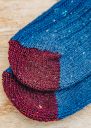 Two Left Feet Agencies Women's Traditional Socks in Royal Blue with Plum Heel and Toe