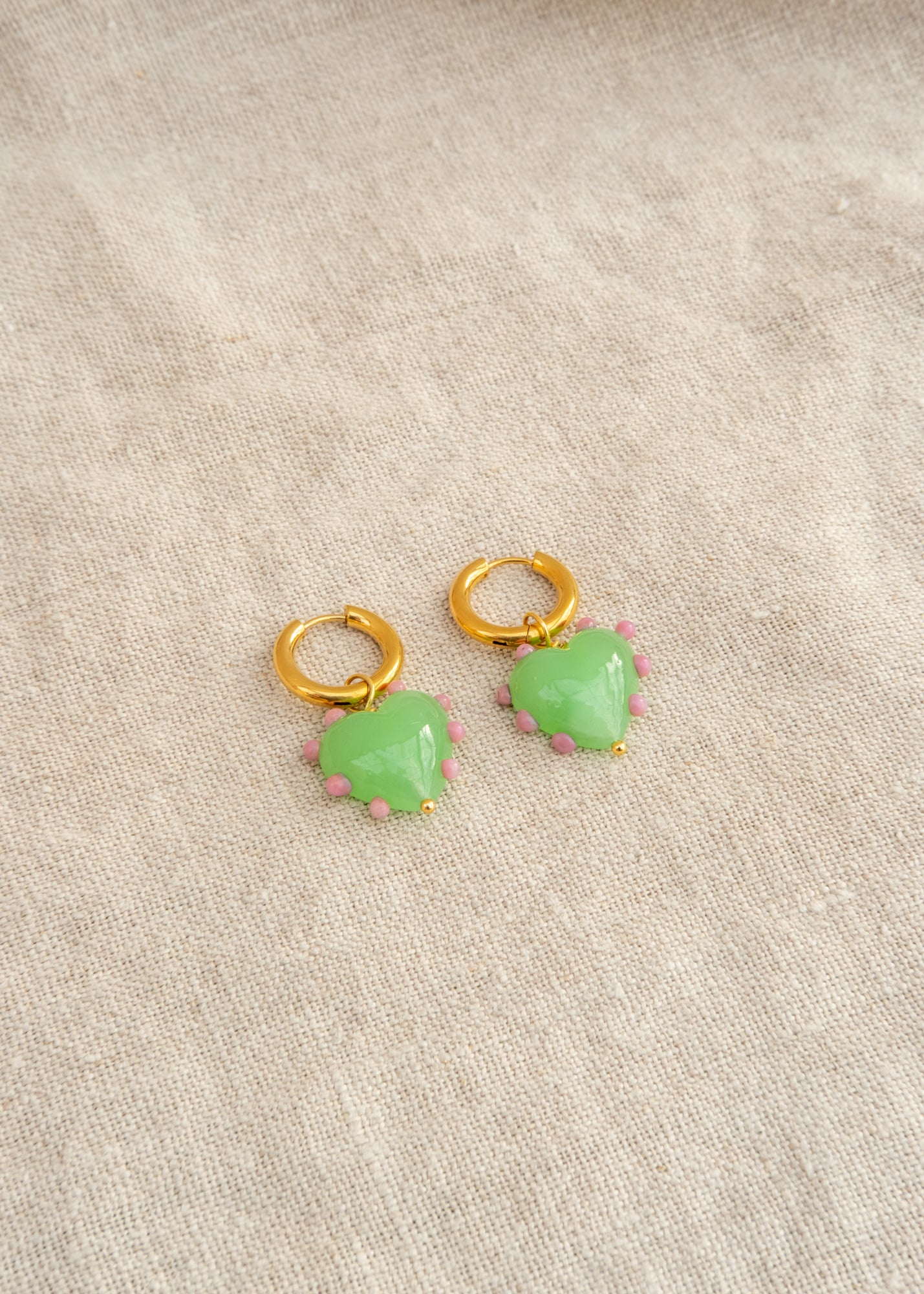 Milagros Heart Earrings in Jade Green