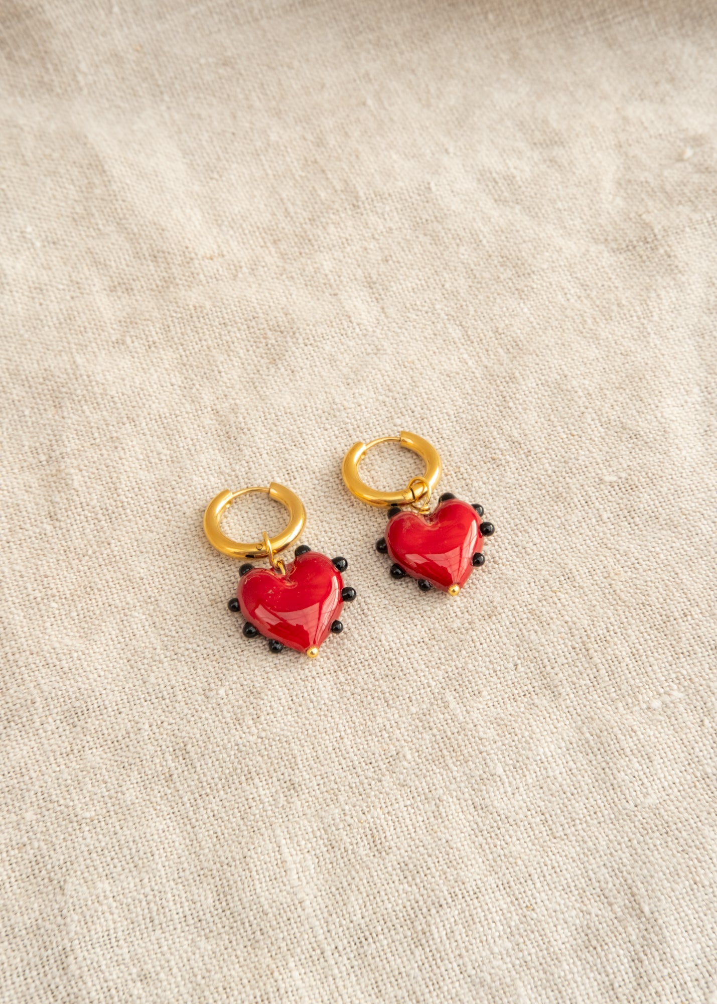 Milagros Heart Earrings in Red