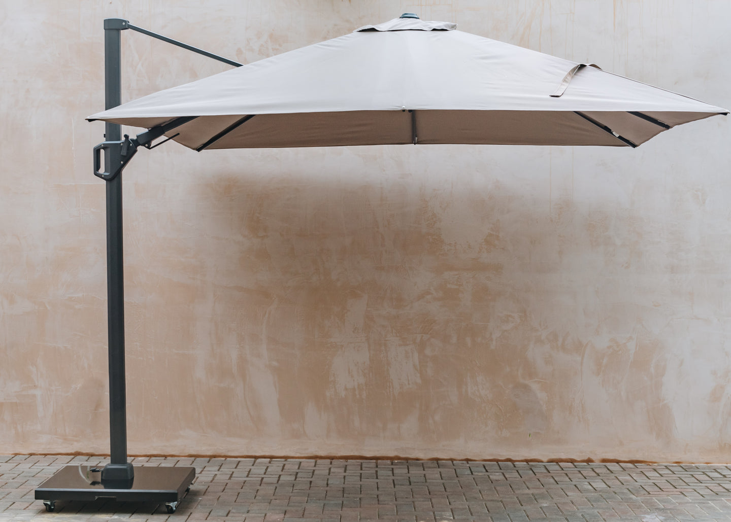 T2 Challenger Square Free Arm Parasol in Taupe (3mx3m)