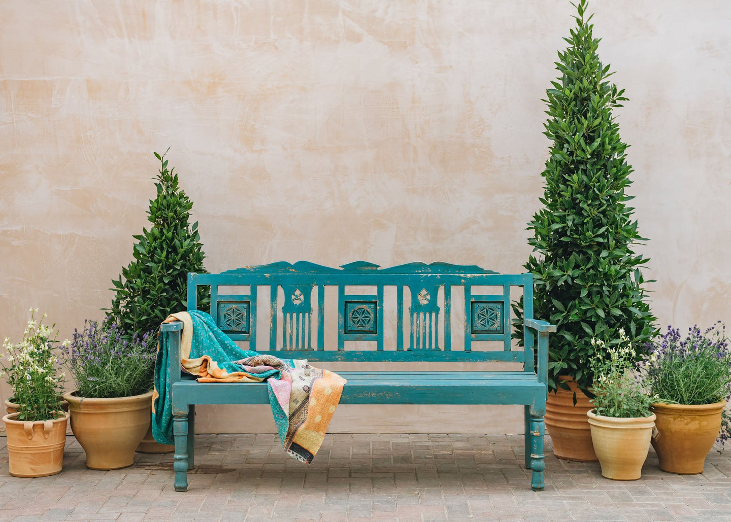 Three Seater Blue Fiddle Bench
