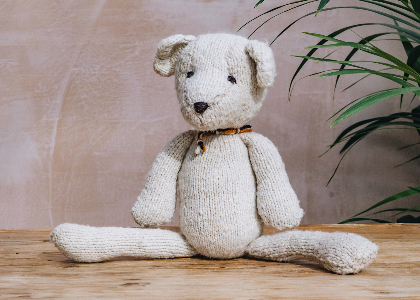 Hand Knitted Medium Teddy Bear in Cream