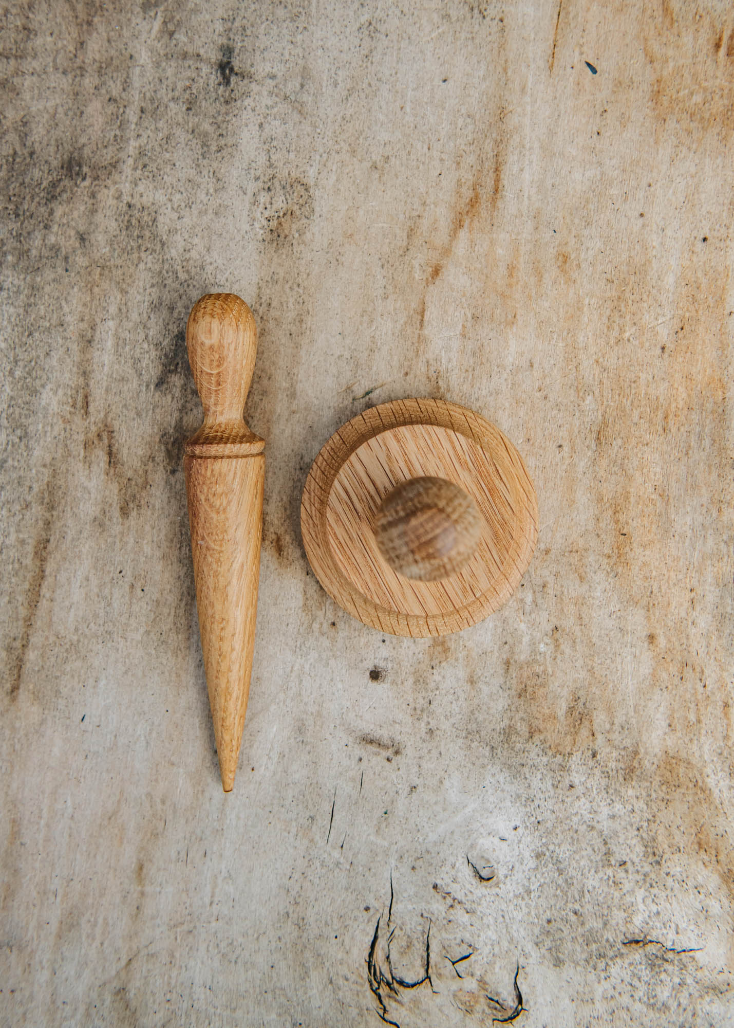 Oak Pot Tamper and Mini Dibber Set