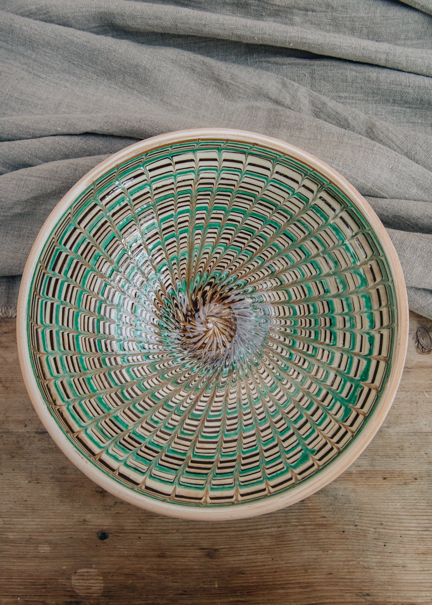 Peacock Green and Brown Large Bowl