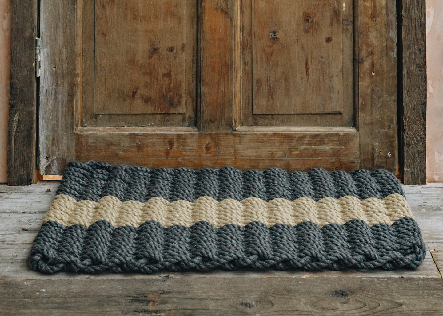 Rope Doormat in Grey with Natural Stripe