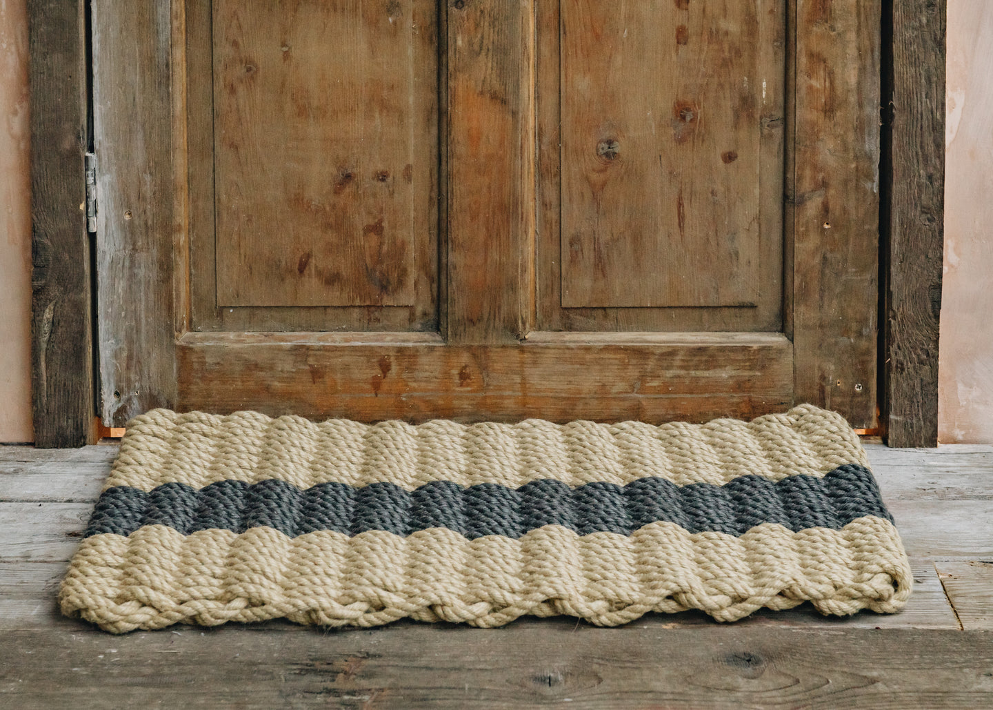 Rope Doormat in Natural with Grey Stripe