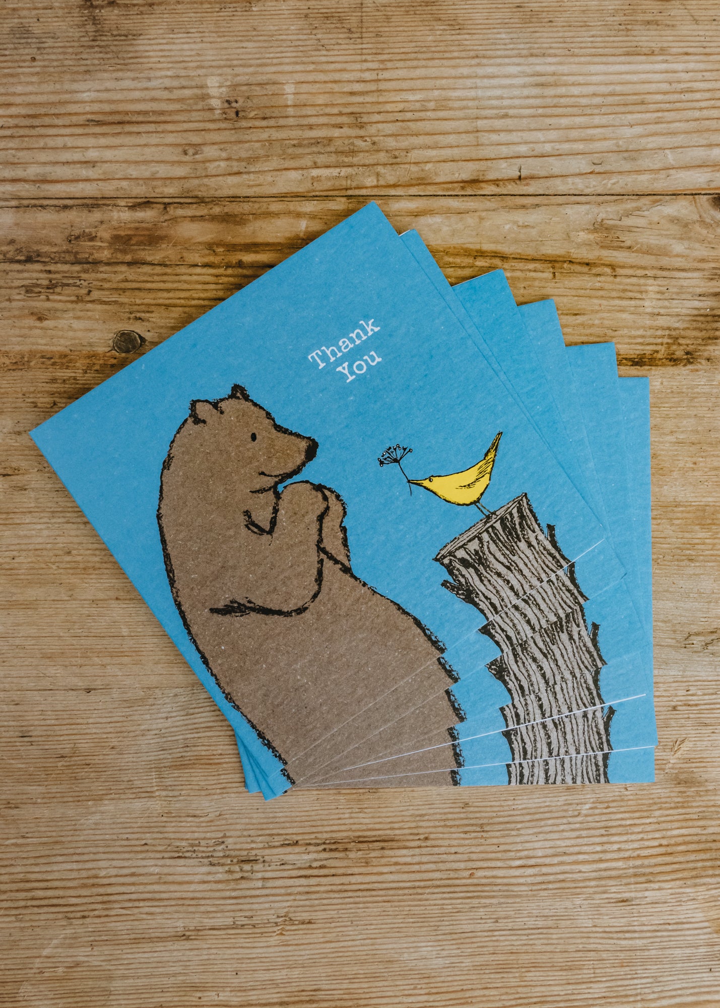 Bird and Bear Thank You Cards, pack of six